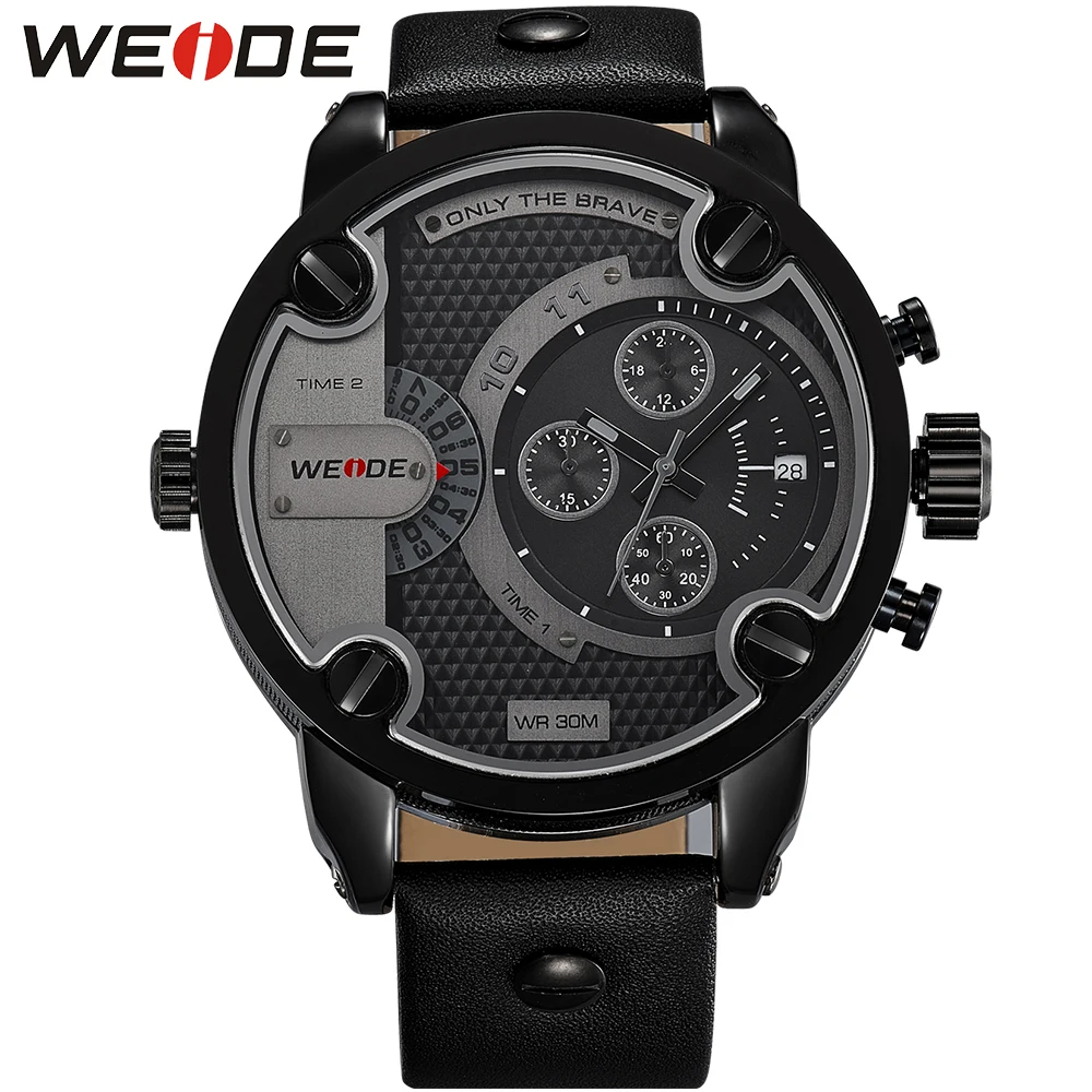 

WEIDE New Men Sports Relogio Masculino Analog Multiple Time Zone Genuine Leather Strap Quartz Watch Male Clock Relogio Drop Ship