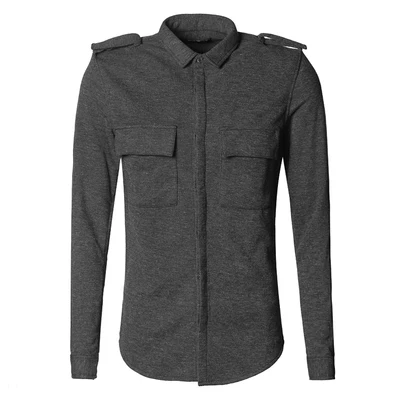 Мужская Осенняя утолщенная эластичная ткань с бусинами, черная Повседневная рубашка в стиле милитари с длинным рукавом, тонкая Новая мужская рубашка с эполетом S916 - Цвет: grey