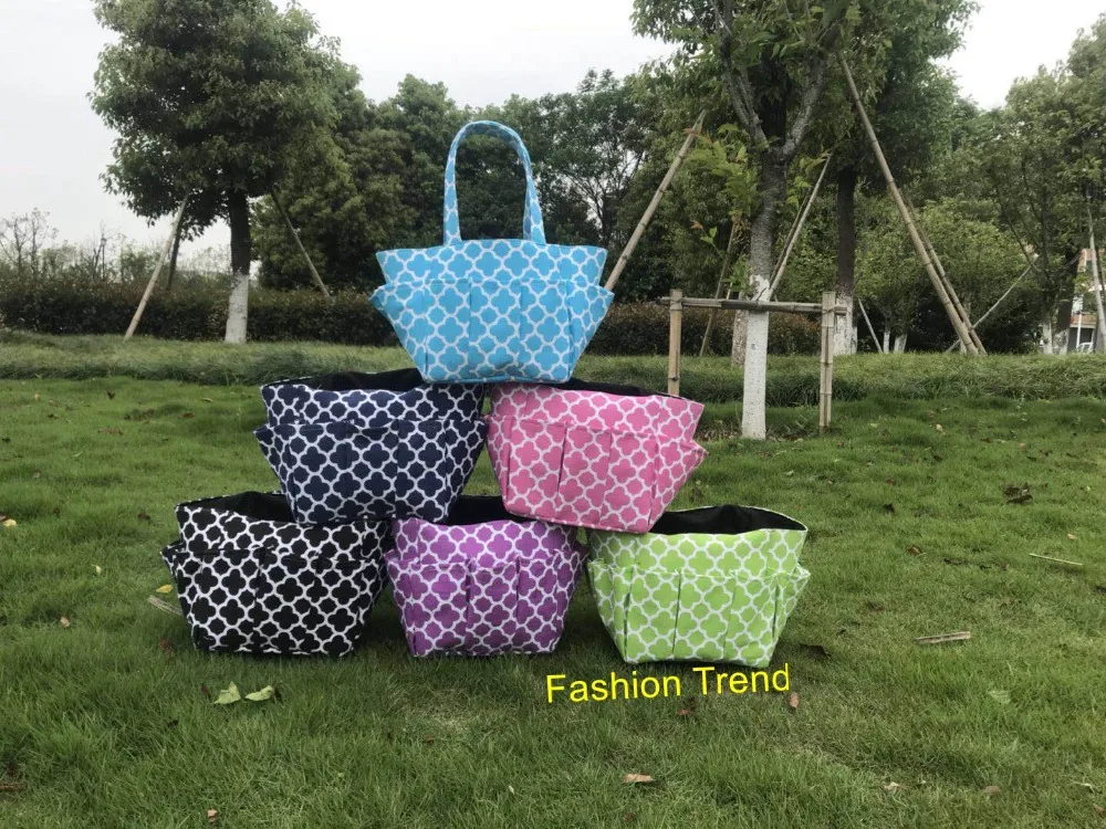 

5pcs/lot new arrival monogram quatrefoil large utility tote bag garden tool bags wholesale blanks personalize home storage bags