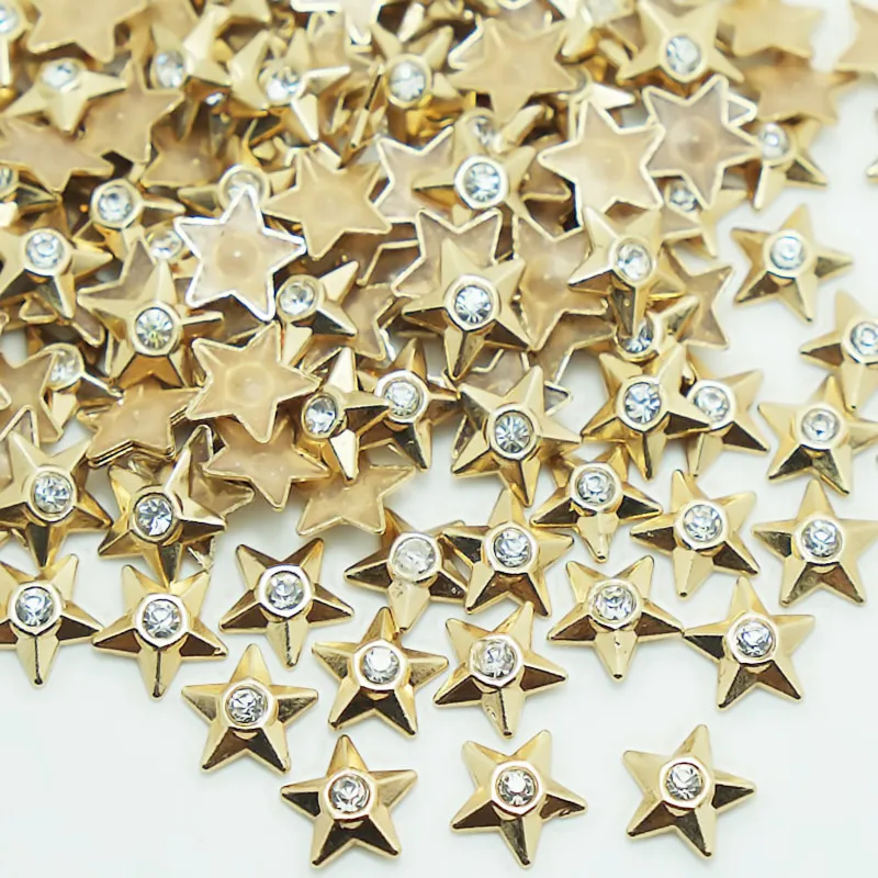 

SINUAN Star Rivets Hot-Fix Spike Studs Five-Point Star Rivet Rhinestone 13Mm Gold Metal Punk Spikes Plating Studs Decorations