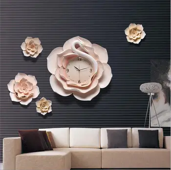 

Creative Resin Decorative Clock Crafts Flower Shape Wall Hanging Decoration Home Livingroom Wall Mural Ornaments Bedroom Artwork