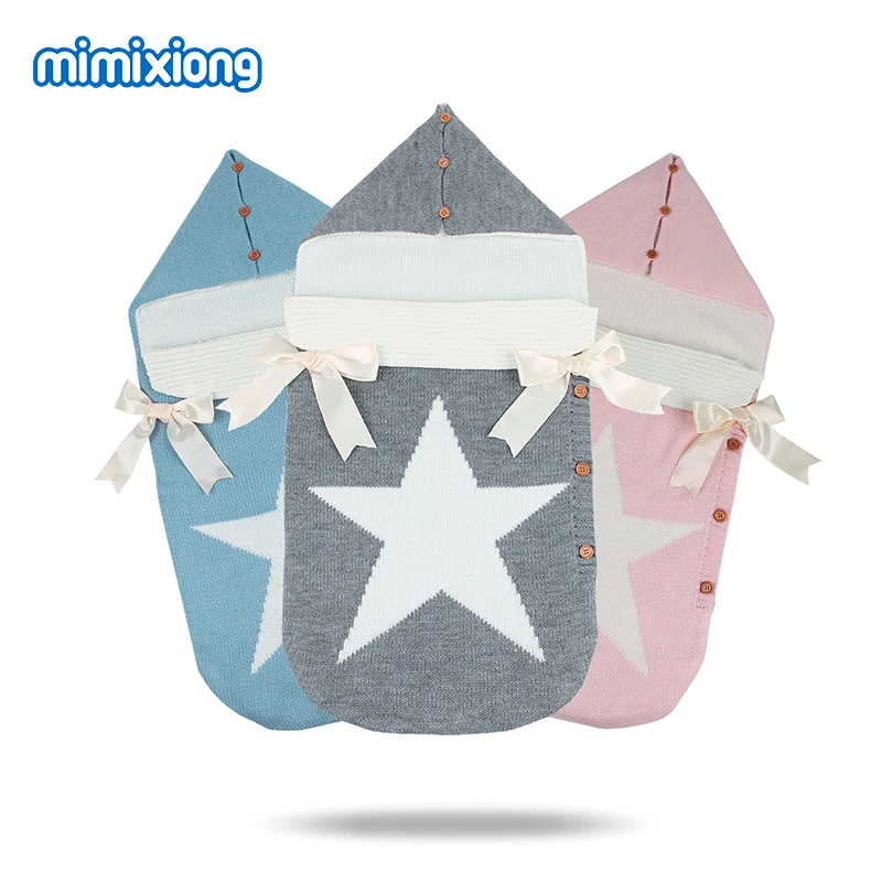 Enveloppes pour nouveau-nés cinq étoiles tricoté sacs de couchage automne gris bouton Up bébé lange d'emmaillotage sacs de sommeil couverture d'hiver