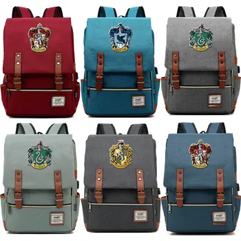 

Hot Magic Shool Slytherin Gryffindor Hogwarts Boy Girl Student School bag Teenagers Canvas Women Bagpack Men USB Belt Backpack