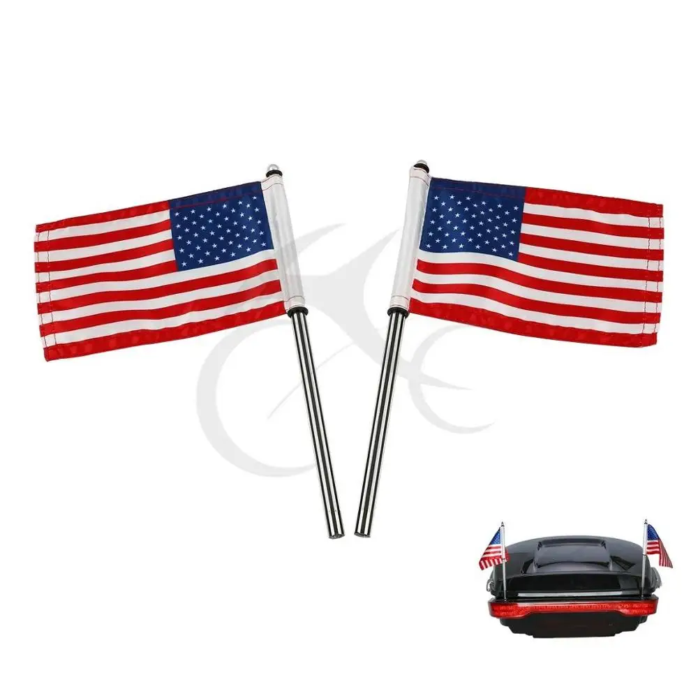 

Motorcycle Pair King Tour Pak Flag Poles W/ Flag For Harley 2014-2017 CVO Street Road Glide King FLHX