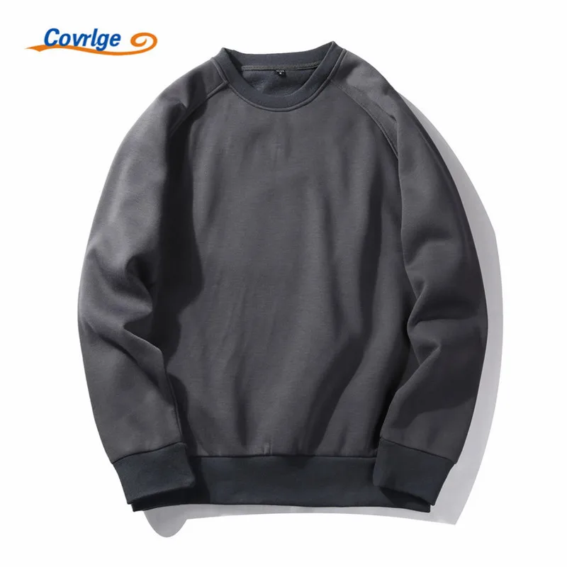 

Covrlge 2019 Winter New Men's Hoodies Warm Thick Mens Sweatshirt Fashion Solid O-neck Tracksuit for Men Loose Pullovers MWW047