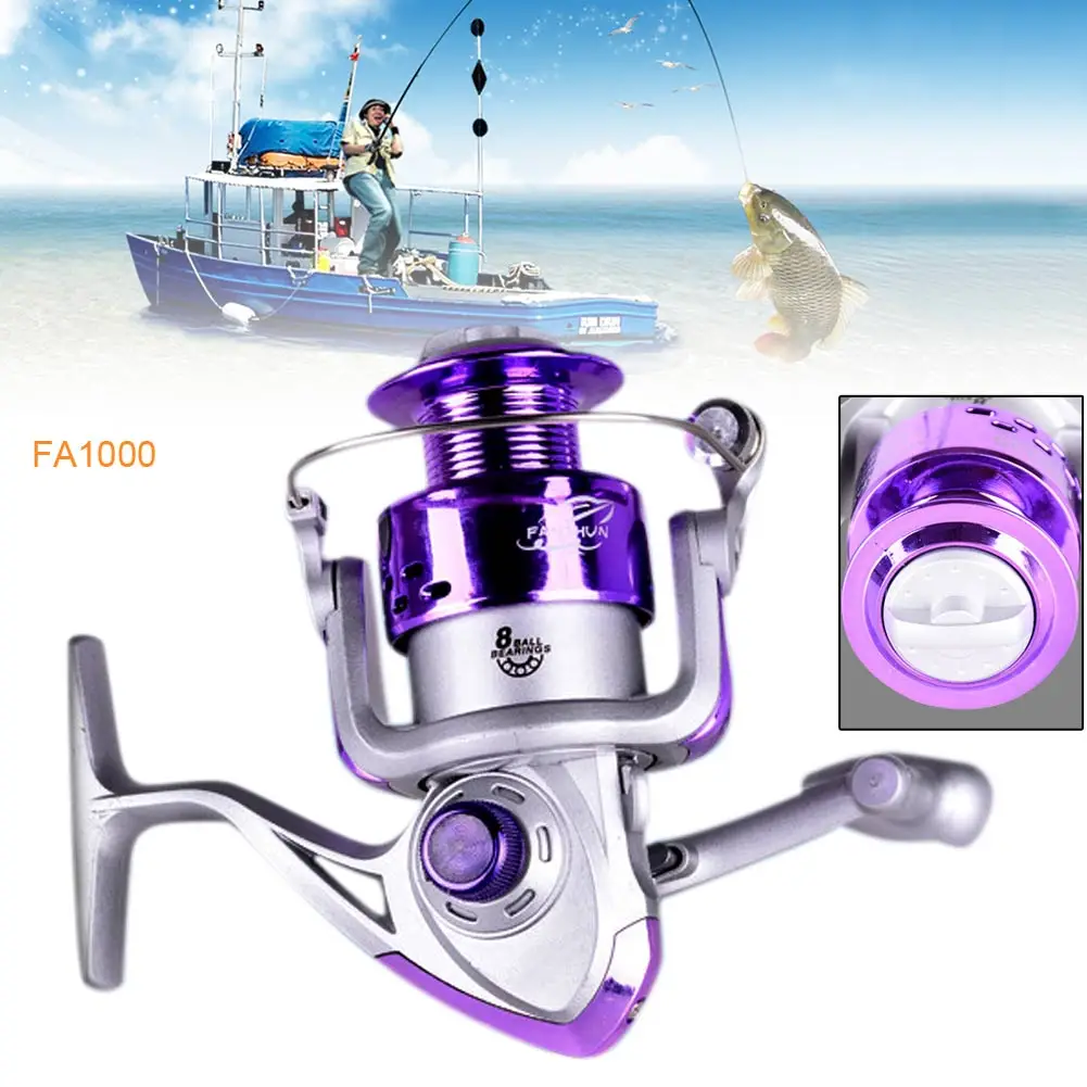 

High Quality FA 8BB 5.2/1 Fishing Spinning Reel Gear Ratio Saltwater/Freshwater Metal Light weight silver purple