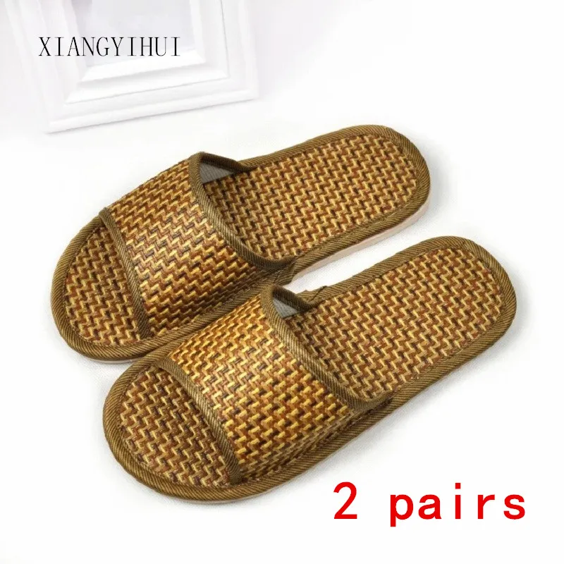 

The new Bamboo rattan Home Flat Slipper Indoor Cozy Open Toe Scuffs Slip-on Flat Slipper Men Women Shoes Fashion linen slippers