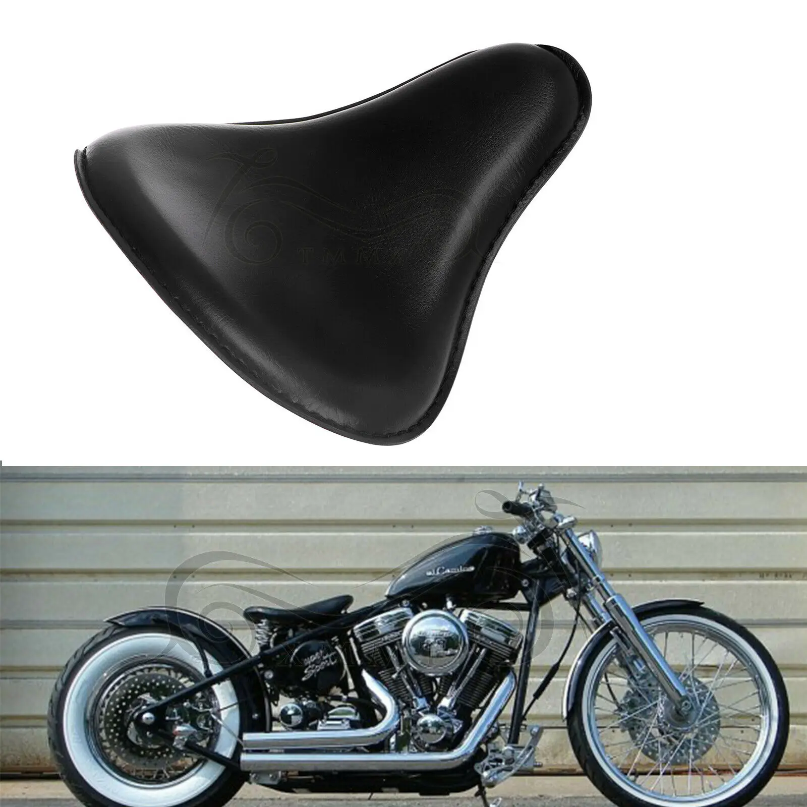 

Motorcycle Retro Black PU Leather Solo Slim Seat Large For Harley Custom Chopper Bobber Saddle Seat FXDF