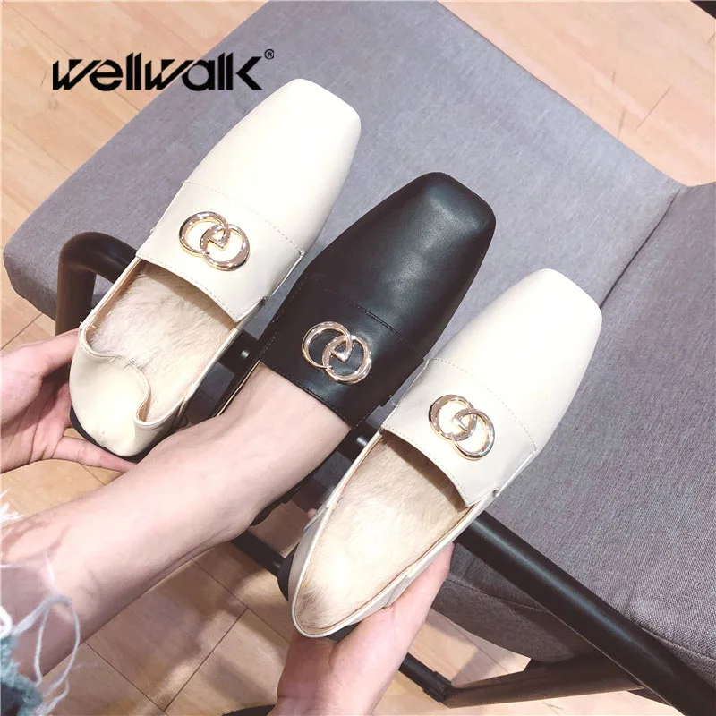 

Women Flat Casual Flats Fall Shoes Slip On Ballet Flats Ladies Square Toe Fur Flats Women Loafers Winter Black Shoes Moccasins