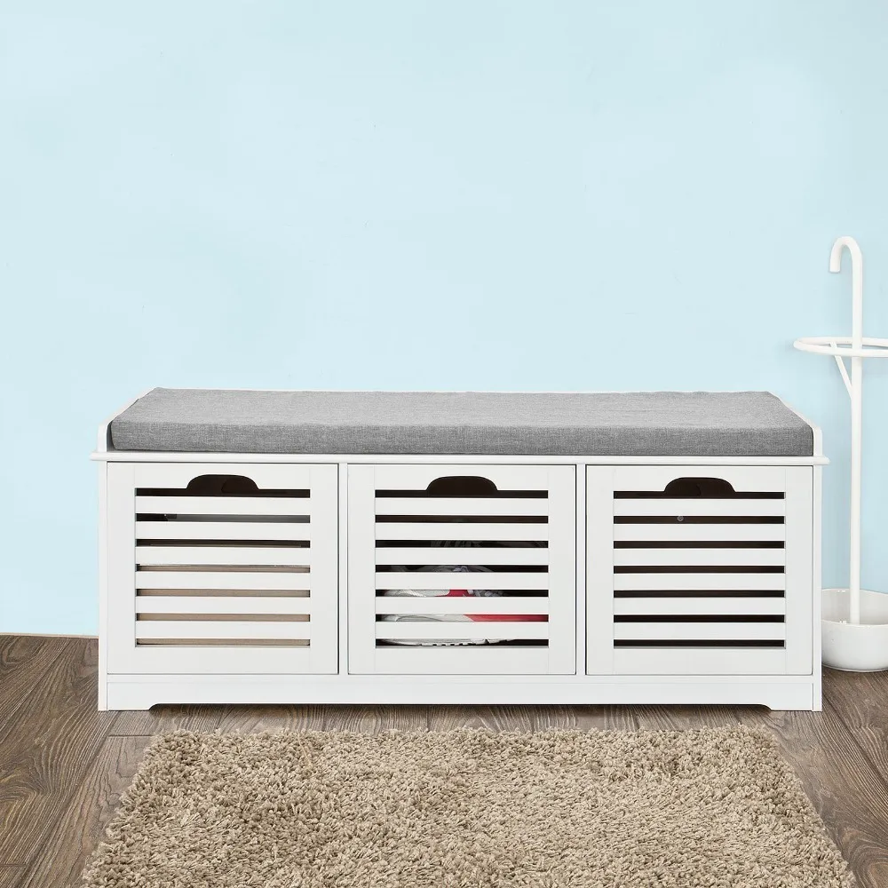 

SoBuy White Shoe Storage Bench with 3 Drawers and Removable Seat Cushion Shoe Cabinet FSR23-W