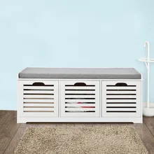 SoBuy White Shoe Storage Bench with 3 Drawers and Removable Seat Cushion Shoe Cabinet FSR23-W practical wooden shoe cabinet closet storage rack pu seat bench entryway hallway black