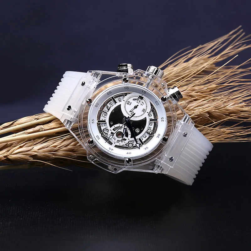 

fashion white men wristwatches Automatic mechanical Large dial man watches Transparent waterproof luxury brand mens watch