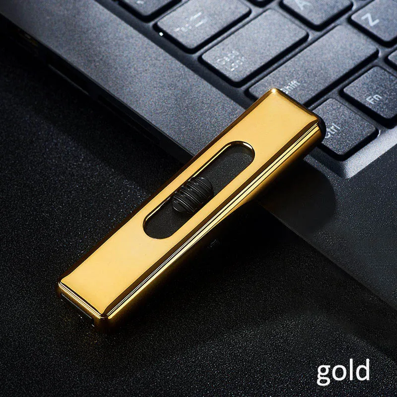 Цинковый сплав электронная USB Зажигалка перезаряжаемая WilndProof для мужчин подарок для курения гаджеты нажимать зажигать сигарету зажигалки беспламенные - Цвет: Золотой