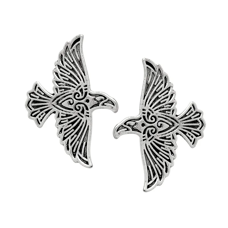 Viking Летающий Ворон булавка Серебряная бронзовая Norse ворона брошь для мужчин Vinatge заколки с животными Кнопка значок на свитер пальто броши на воротник - Окраска металла: Silver 2pcs