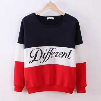 

Spring Women Fleeve Hoodies Printed Letter Different Women's Casual Sweatshirt Hoody Sudaderas Patchwork O-neck Pullover New