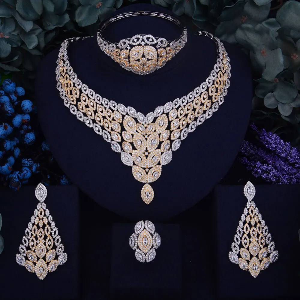 

GODKI Luxury Exclusive Design Women Nigerian Wedding Naija Bride Cubic Zirconia Necklace Dubai 4PCS Wedding Jewelry Set