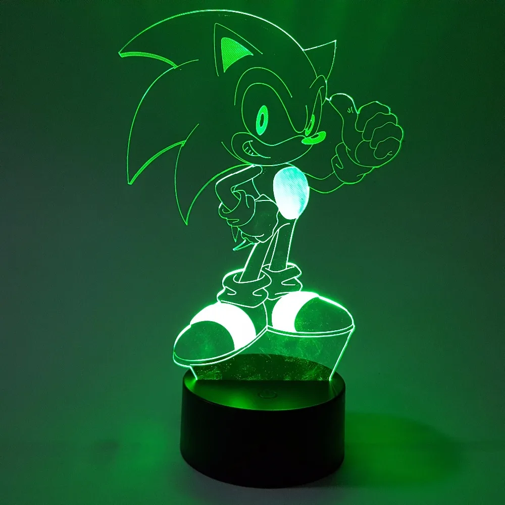 Sonic The Hedgehog 3D свет в ночь визуальную иллюзию LED RGB Изменение Ночная Sonic фигурку 3D Новинка свет для дети