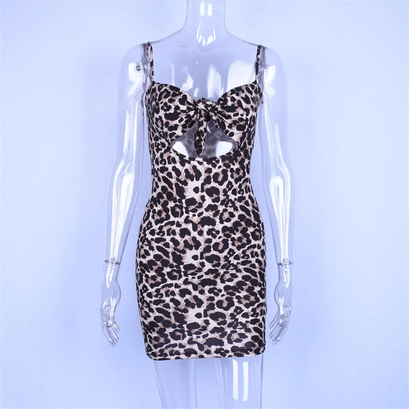 Dulzura леопардовое платье с завязками спереди облегающее женское сексуальное платье сексуальная женская одежда с вырезами без рукавов Мини платья для вечеринок