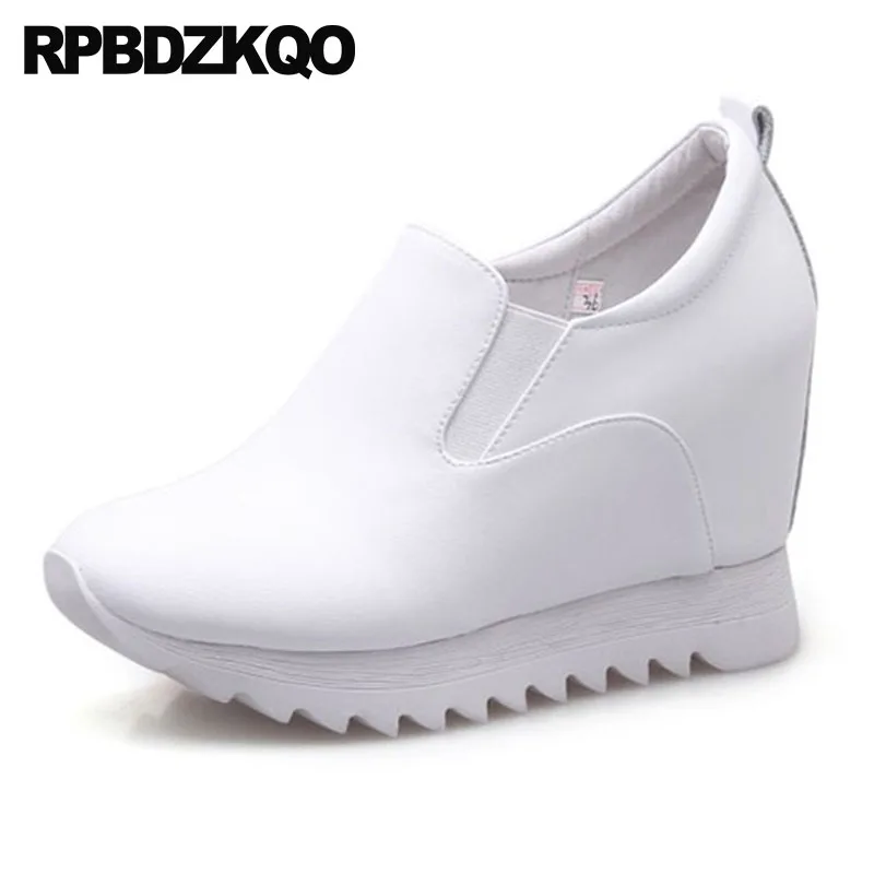 

pumps increase hidden harajuku round toe high heels size 33 silver platform women shoes white genuine leather casual creepers