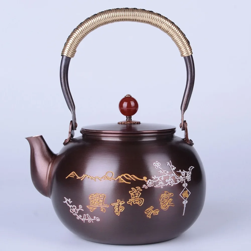 1.5L handmade copper teapot glass samovar ceramic enameled from clay
