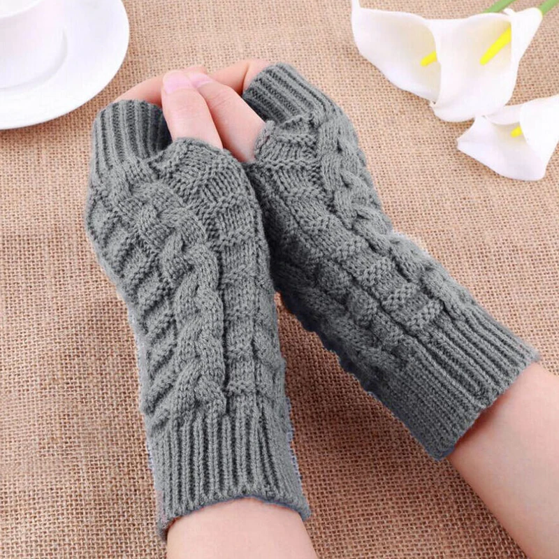 

High Quality Women Gloves Stylish Hand Warmer Winter Gloves Women Arm Crochet Knitting Faux Wool Mitten Warm Fingerless Gloves