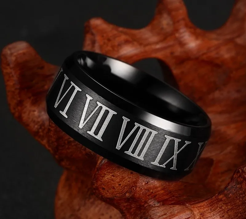 Vnox римскими цифрами черный кольцо из нержавеющей стали Cool Мужчины кольцо коктейльное Свадебные украшения