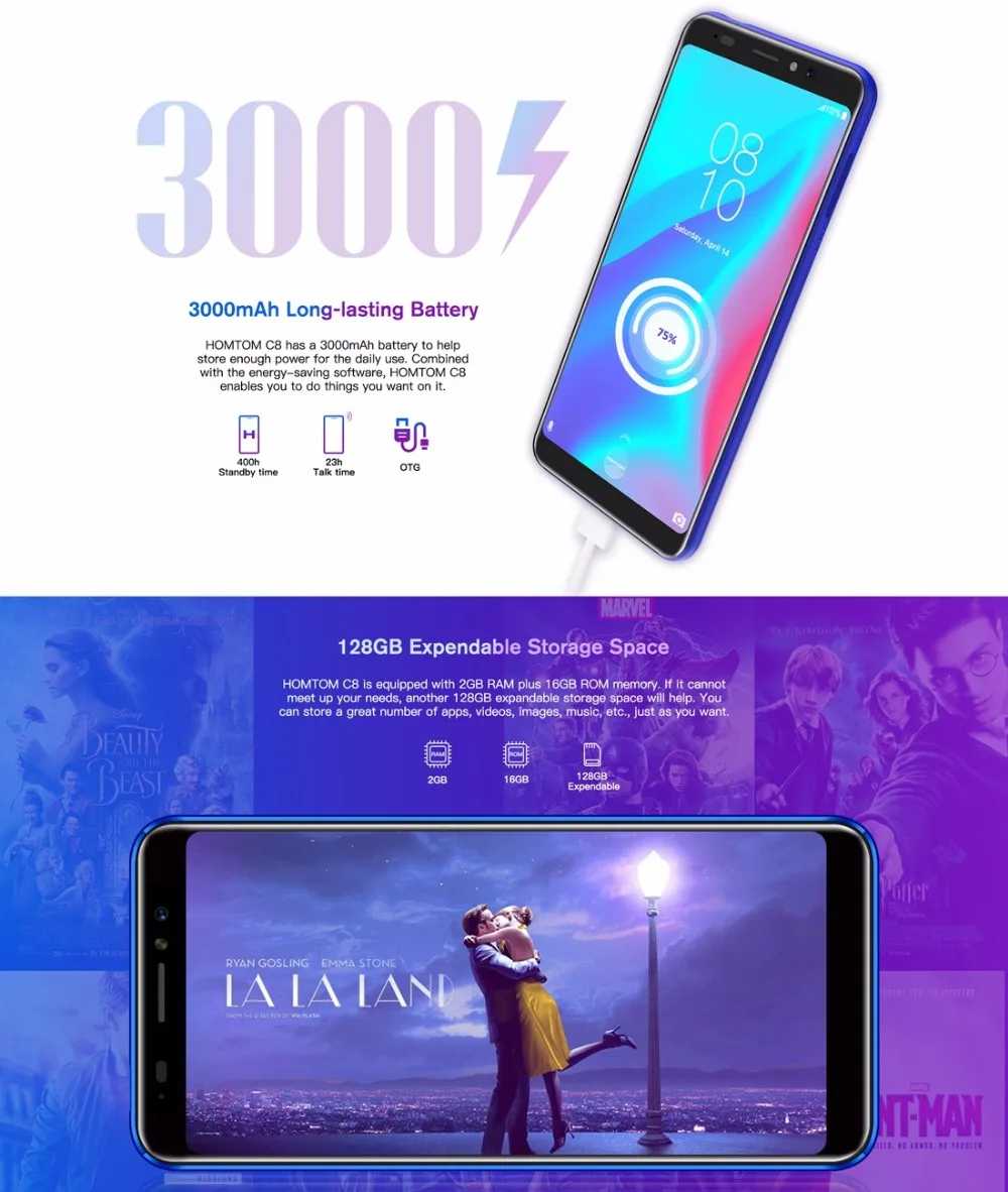Doogee HOMTOM C8 мобильный телефон 5 &quot18:9 полный дисплей Android 8 1 MT6739 четырехъядерный 2 ГБ +