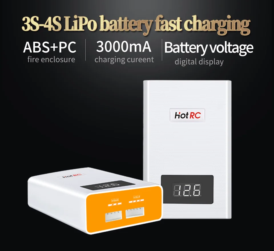 

Hotrc A400 Digital 3S 4S 3000mah RC Lipo Battery Balance Charger with LED Screen Fast Charge Discharger for RC Quadcopter