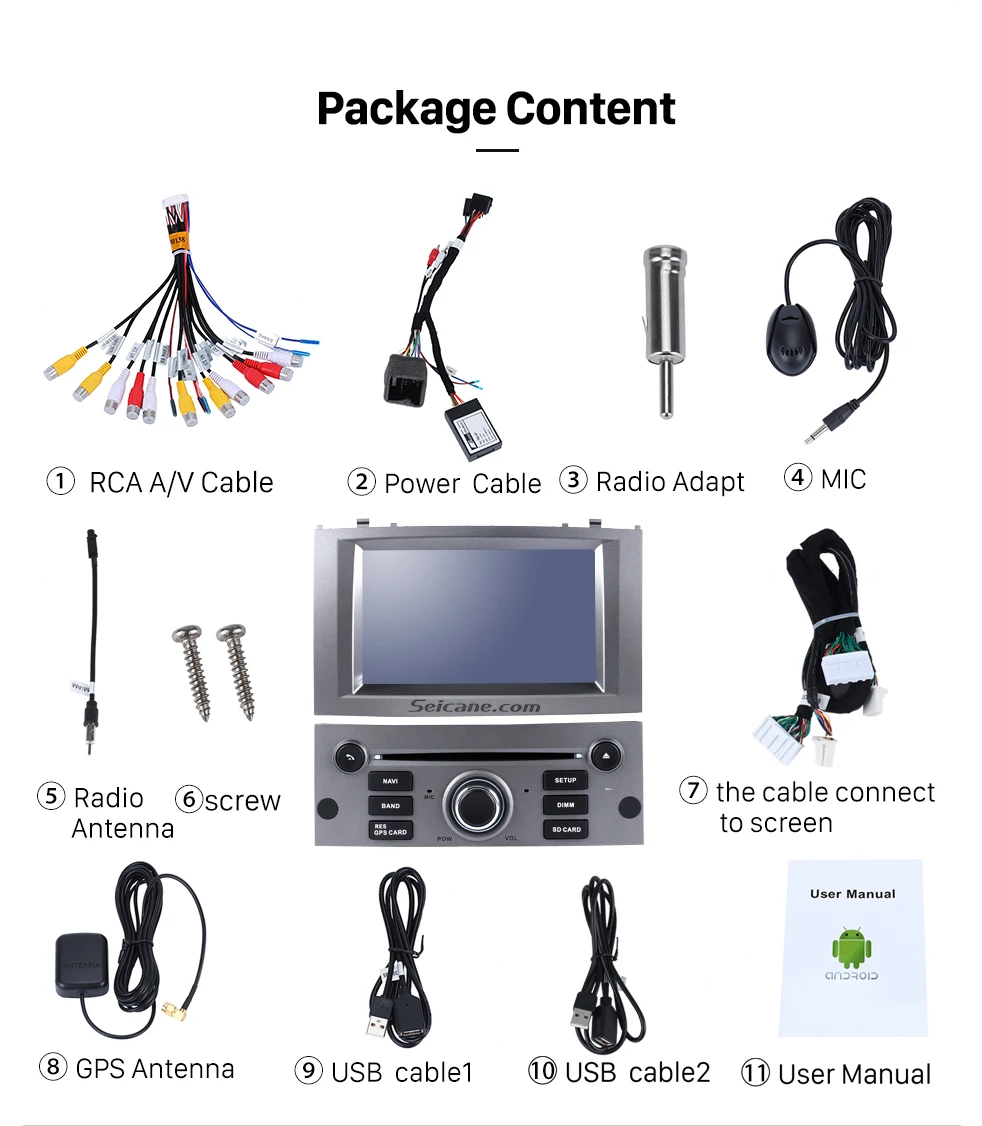 Top Seicane Android 8.0 7"1Din Car Radio Stereo GPS Navigation Multimedia Player For Peugeot 407 2004 2005 2006 2007 2008 2009 2010 25