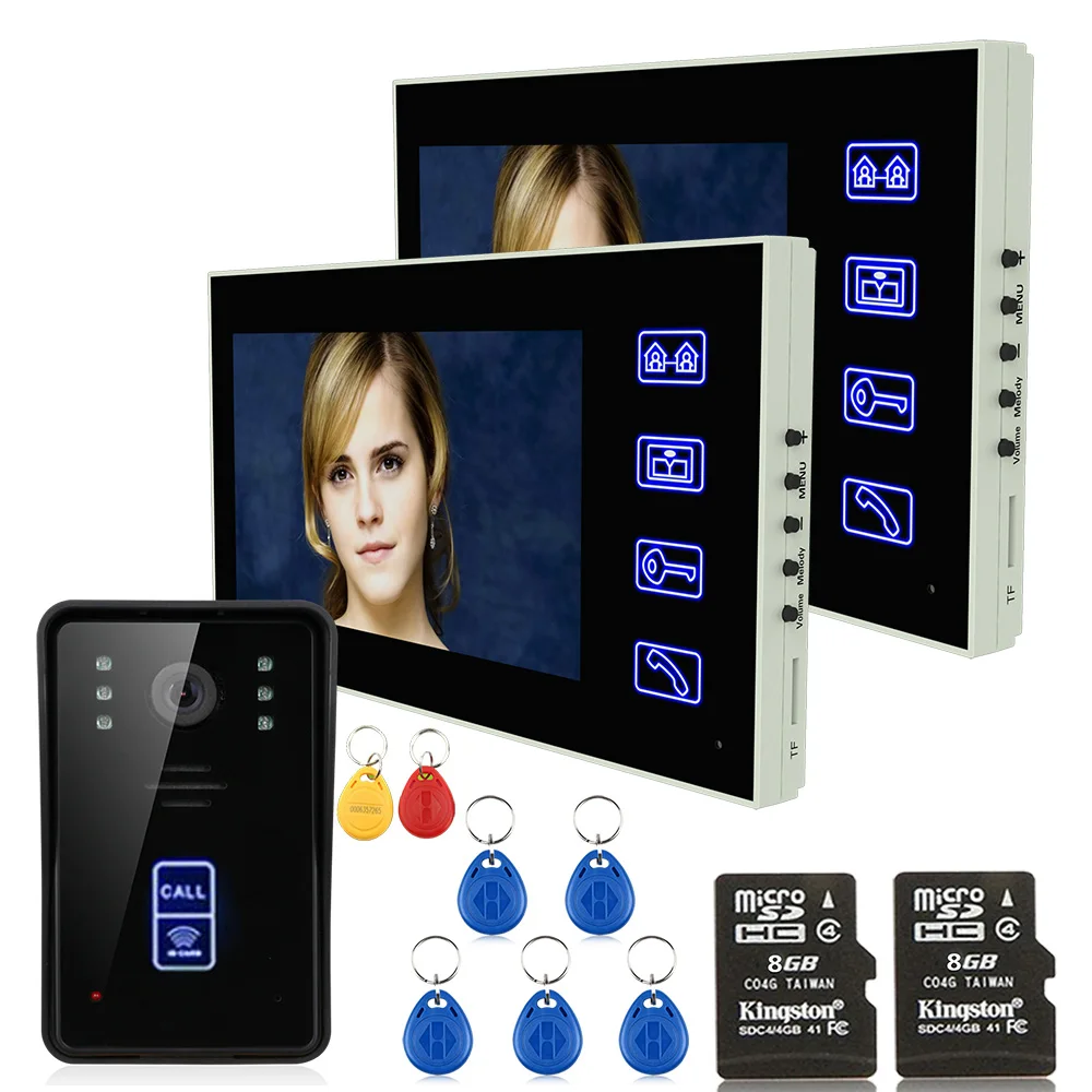 7\ 2 X Monitors Recording RFID Video Door Phone Intercom Doorbell With 8G TF Card Night Vision Security CCTV Camera 7\ 2 X Monitors Recording RFID Video Door Phone Intercom Doorbell With 8G TF Card Night Vision Security CCTV Camera