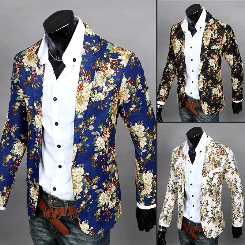 

2018 Mens Floral Blazer 100% Cotton Flower Print Blazers For Men Large Size Slim Fit Blazer Men Costume Homme Men Blazer