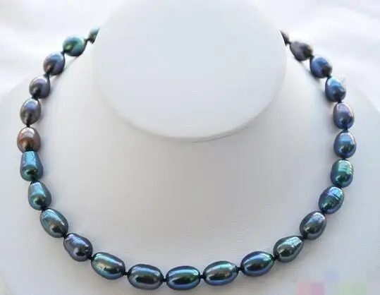 

3720 peacock black rice freshwater cultured pearl necklace