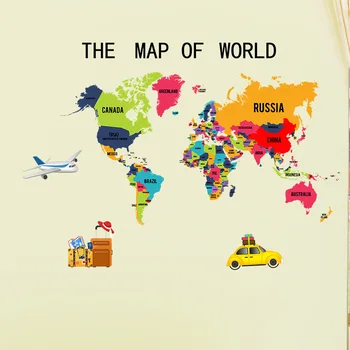 

Color letters world map wall stickers Kindergarten children's bedroom green decoration PVC cartoon stickers