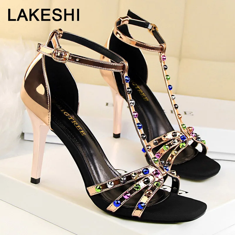 

Women Pumps Fashion High Heels Silver Women Shoes Rhinestone Women Sandals New T-tied Women Wedding Shoes Sexy Female Stiletto