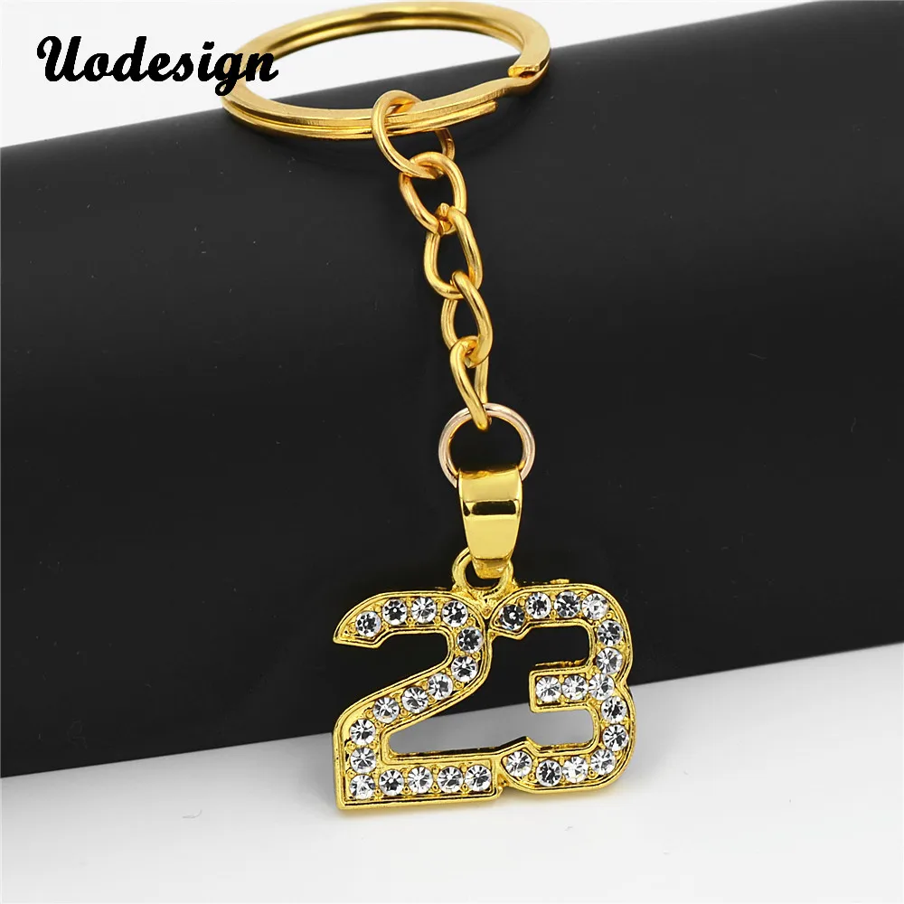 Uodesign الهيب هوب سحر المعلقات روك مجوهرات هدية كريستال سلاسل رقم 23 بلينغ ليندي السلة نجم المفاتيح