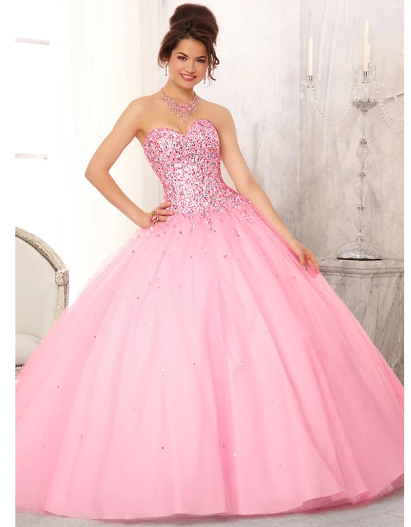sexy 2015 girl sweet 16 dresses light pink quinceanera dresses crystal ...