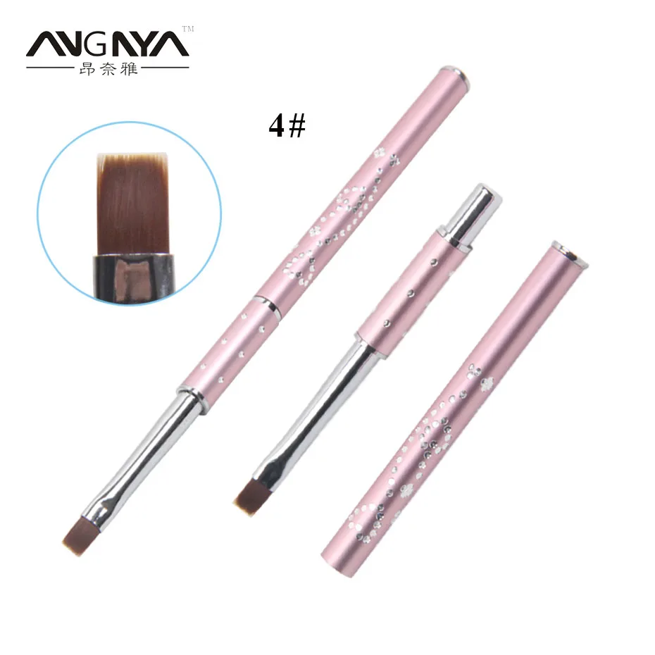Retail 1PC ANGNYA UV Gel Nail Brush Size 4 Flat Tips Nylon Hair Pink