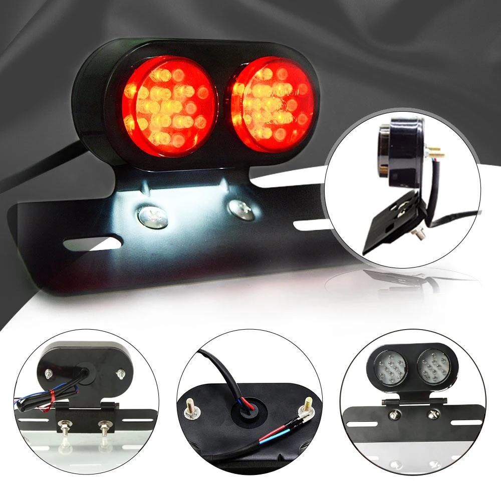 

Motorcycle Tail Rear Light License Plate Light Round 12V 20 LED Cafe Racer Stop Brake Lamp For Harley Chopper Bobber Custom