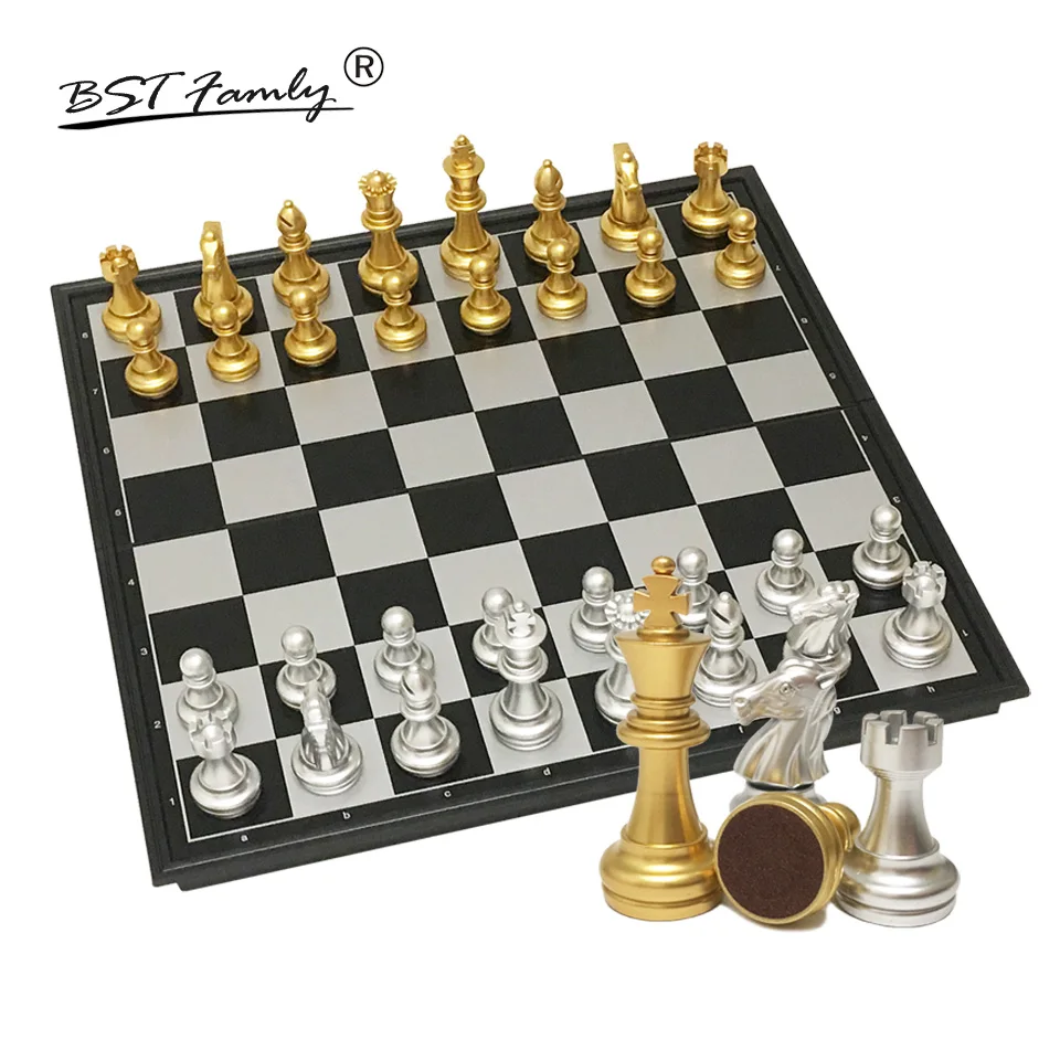 

BSTFAMLY Plastic Chess Set Golden Chessman International Compitition Chess Folding Checkerboard Magnetic Chess Pieces I39