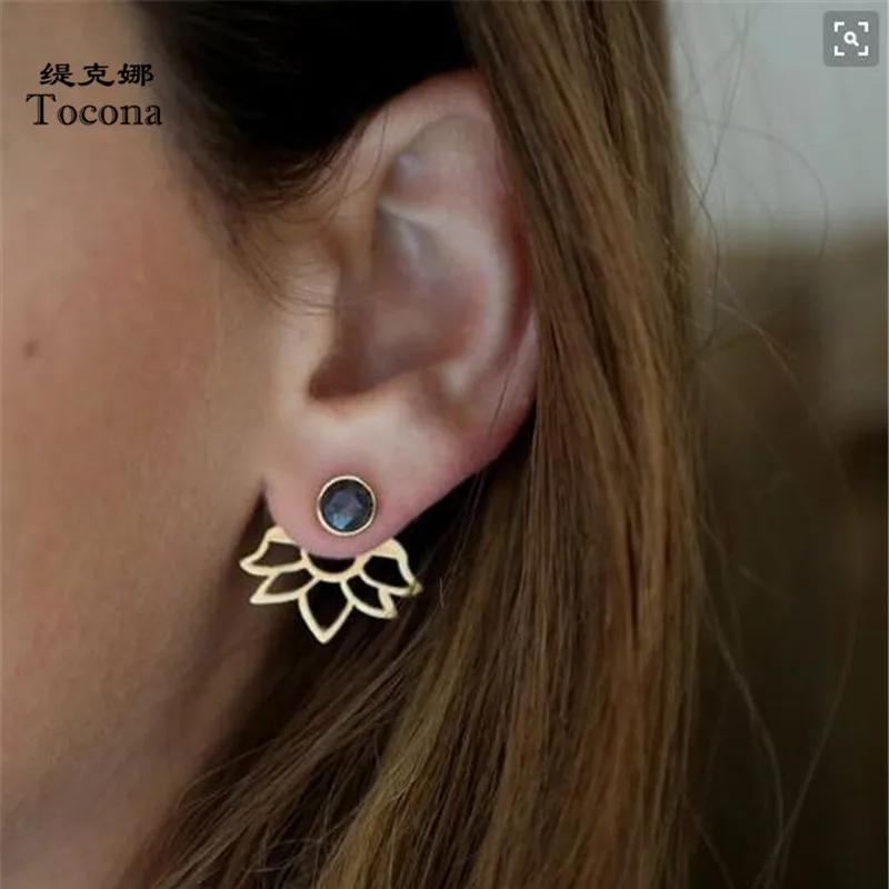 

Tocona Trendy natural stone earrings Gold Silver Color Alloy Spike Earrings Ear Jacket Clip Stud Earrings for Women 5172