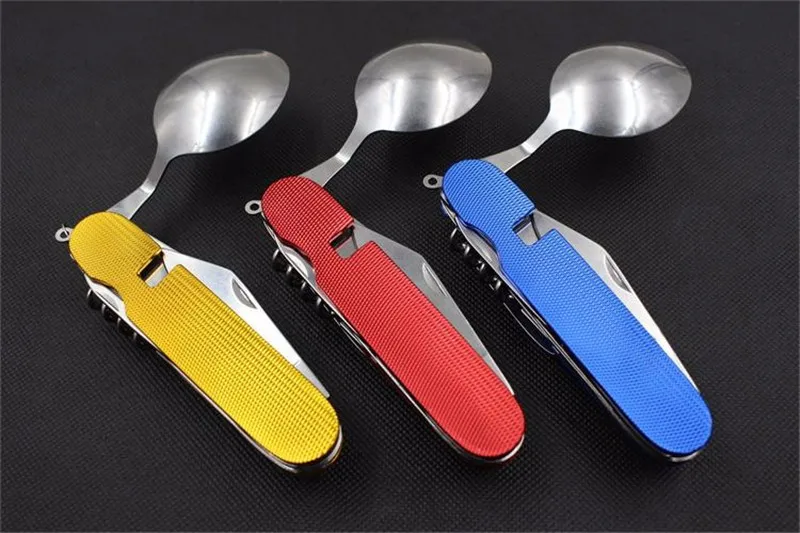 Outdoor Multi-Function Fork Knife Tableware Tools Stainless Steel Portable 4 in 1 Folding Fork Knife for Camping Picnic Travel