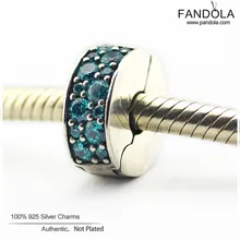 Стерлингового серебра 925 пробы Бирюзовый Блестящий Элегантный спейсер очаровательные клипсы подходят оригинальные Подвески браслет бусины DIY ювелирных изделий