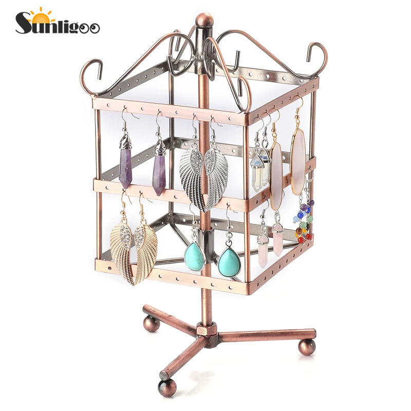 

Sunligoo Vintage 96 Holes Fashion Jewelry Display Earrings Hanger Square Jewelry Rotating Rack Storage Organizer Wedding Gifts