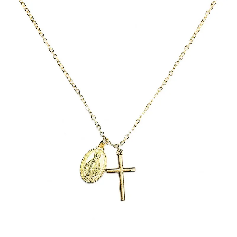 Virgin Mary cross Pendant Necklace Silver/Gold Colorin Pendant