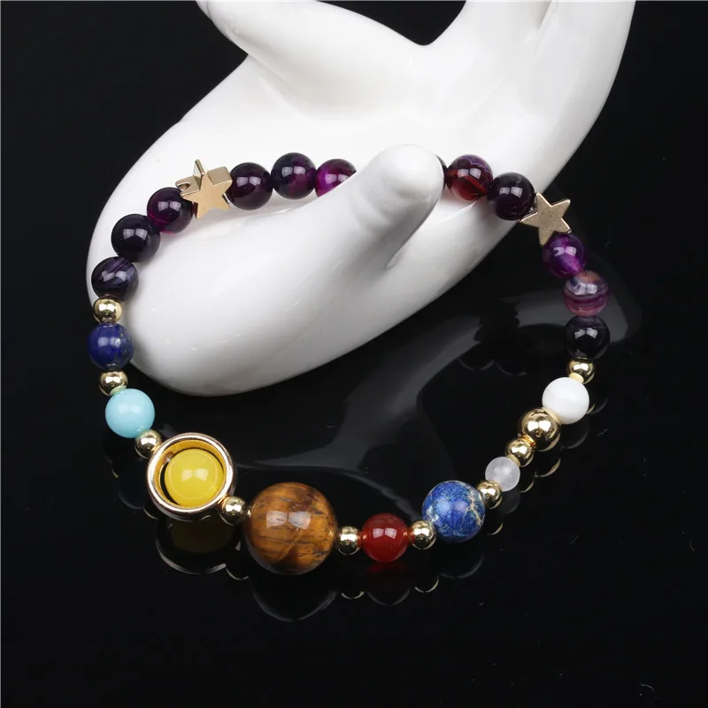 

Fashion Universe Galaxy the Eight Planets in the Solar System Guardian Star Natural Stone Beads Bracelet for Women & Men Jewelry