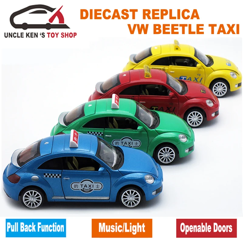 

15CM Length 1:32 Diecast Model Car, Taxi Toys As Boys/Children Gift With Pull Back Function/Light/Sound/Openable Doors