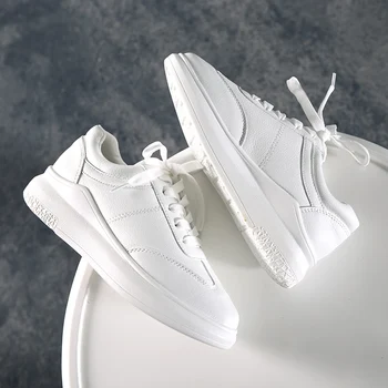 

Woman White Sneakers Platform 2019 Summer Tenis Femino Good Quality Leather Waterproof Lace Up Thick Bottom Elegante 35-40