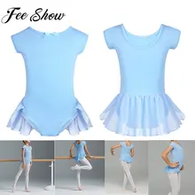 FEESHOW Хлопковые гольфы для маленьких девочек Рубашка с короткими рукавами балетное трико с плиссированное платье, Одежда для танцев балетные гимнастические леотарды, боди, костюм