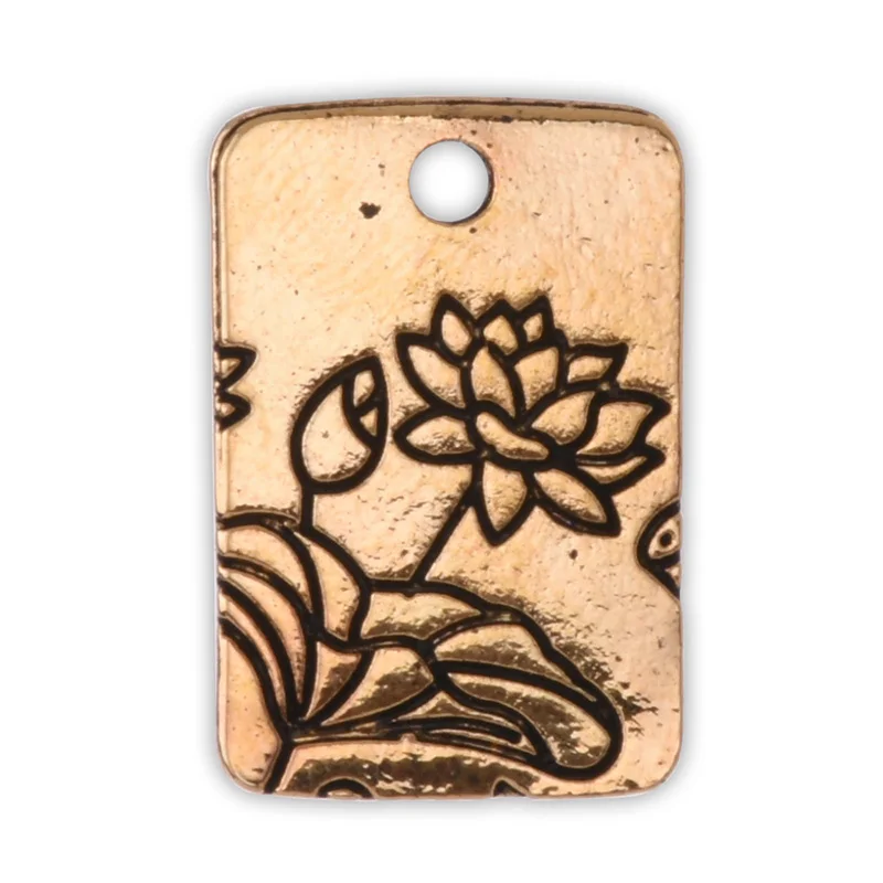 

20pcs 13x18mm Lotus Print on rectangle pendant,antique gold lotus,vintage,floating lotus,Yoga Charm,double sides-10089307