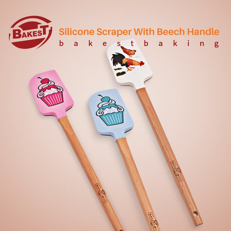  BAKEST 2pcs per lot Cake Silicone Scrapers With Wooden Handle Lovely Pastry Spatulas Four Types For